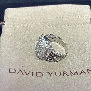David Yurman Silver Pavé Shield Ring with Cable Detailing